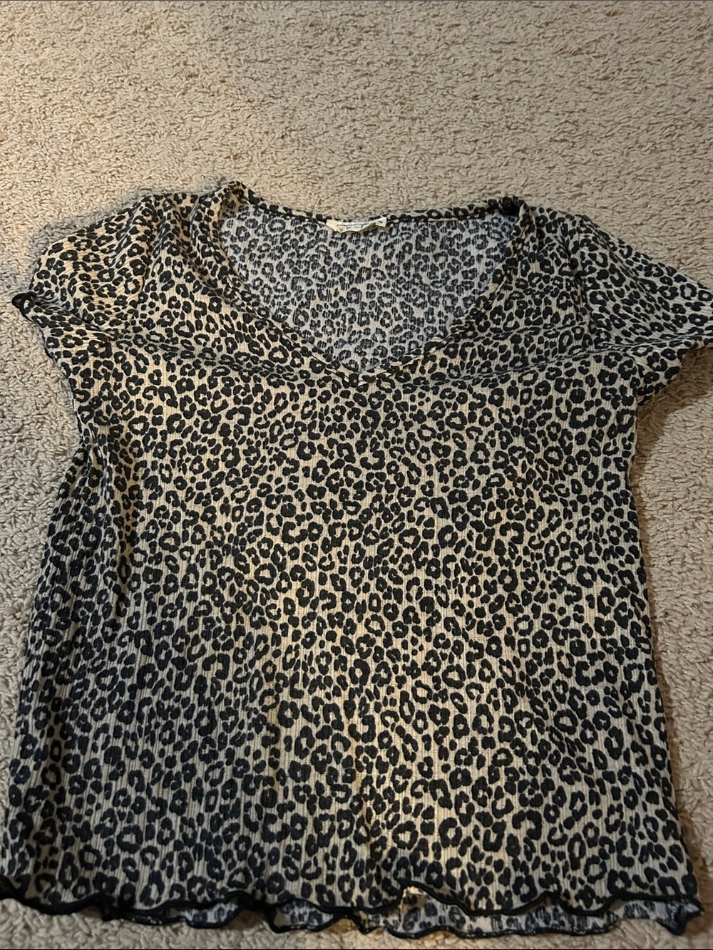 Olivia Rae Beige and Black Leopard V-Neck Short Sleeve Top